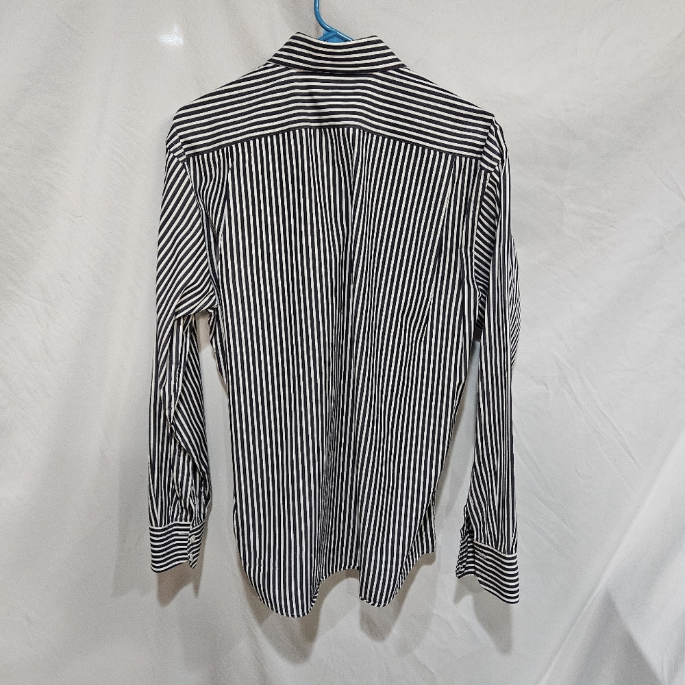 Faconnable Men's Medium Blue White Striped Button Down Dress Shirt Classique - Picture 3 of 8